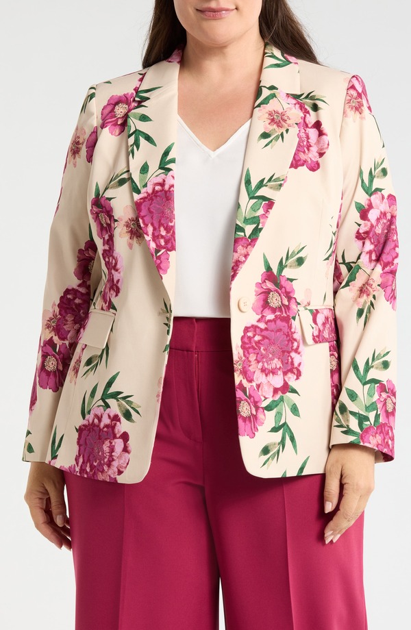 タハリエーエスエル レディース アウター 上衣・上衣 刷り上げる スポーツジャケット Tahari ASL Print One-Button Blazer Sand Berry Floral 砂子