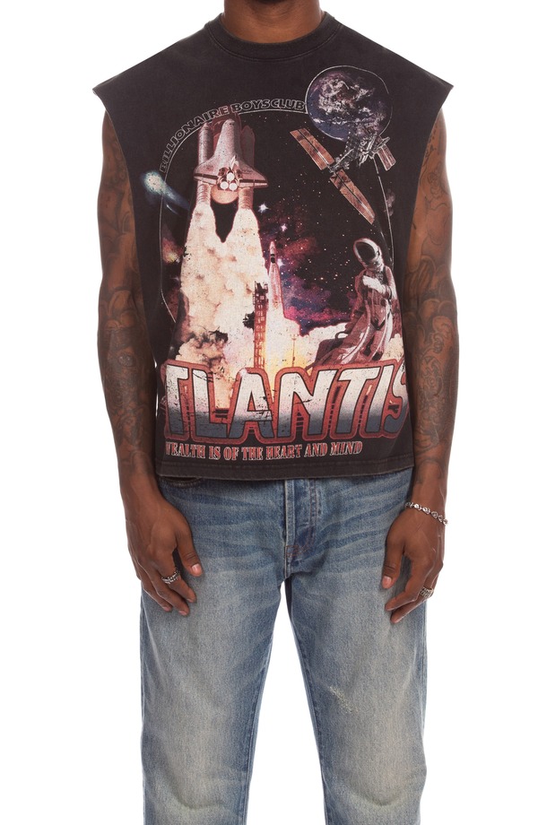 ビリオネアボーイズクラブ メンズ トップス プルオーバー ノースリーブ グラフィック Billionaire Boys Club New Atlantisleeveless Graphic T-Shirt Black 黒いこと