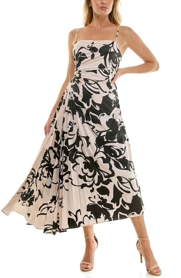 ソーシャライト レディース トップス 衣装 御花柄 筋目 繻子 御花 Socialite Floral Pleated Satin Dress Cream/ Black 皮膚軟化剤