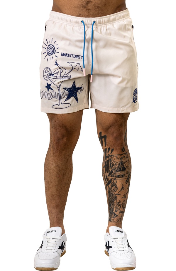マセオ メンズ 水泳着 二分の一ズボン下・さる股引き 刺しゅう Maceoo Marty Embroidered Swim Trunks White 白いこと