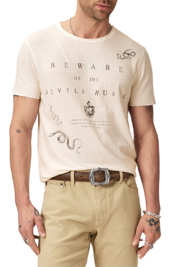 ジョンバルベイトス メンズ トップス Tシャツ グラフィック John Varvatos Raw Edge Graphic T-Shirt Buttercream｜ReVida 店