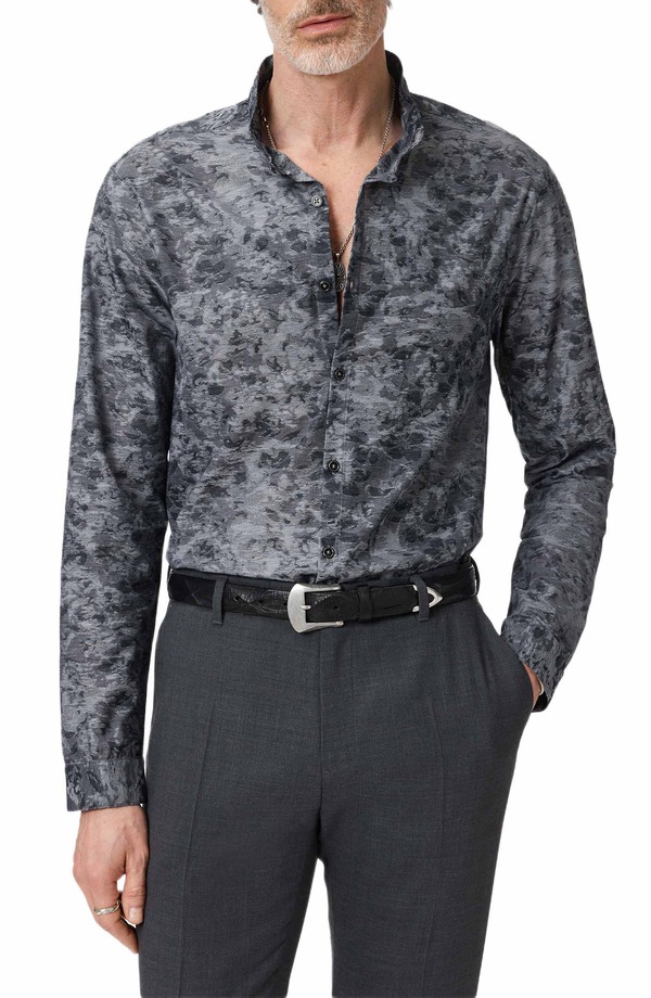 ジョンバルベイトス メンズ トップス プルオーバー 綿織物 John Varvatos Vistra Cotton Button-Up Shirt Charcoal 濃灰色