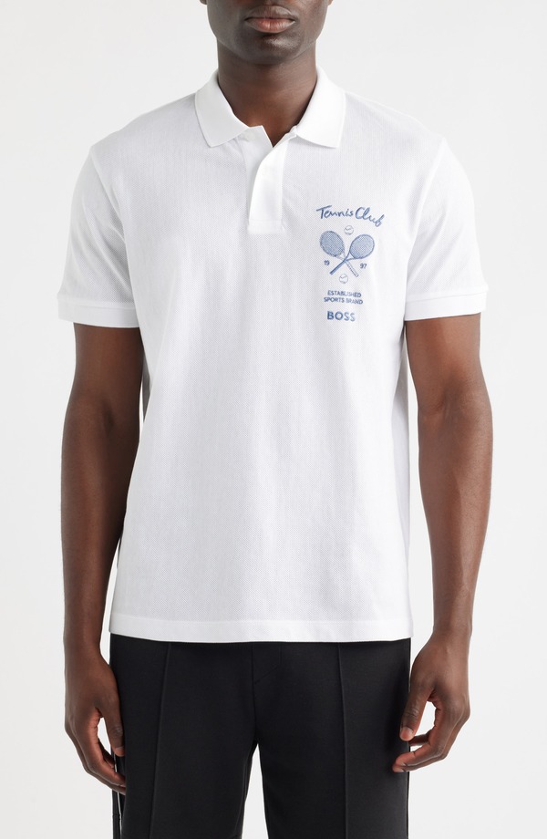 元締め メンズ トップス スポーツシャツ 綿織物 刺しゅう BOSS Member Embroidered Cotton Piqu Polo White 白いこと
