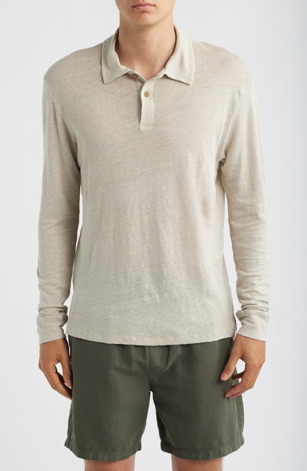 アレックス起重機 メンズ トップス スポーツシャツ リネン ALEX CRANE Linen Long Sleeve Polo Bone