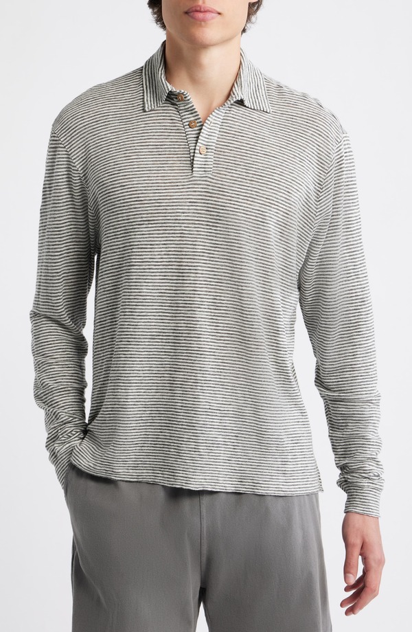 アレックス起重機 メンズ トップス スポーツシャツ リネン ALEX CRANE Linen Long Sleeve Polo Lines