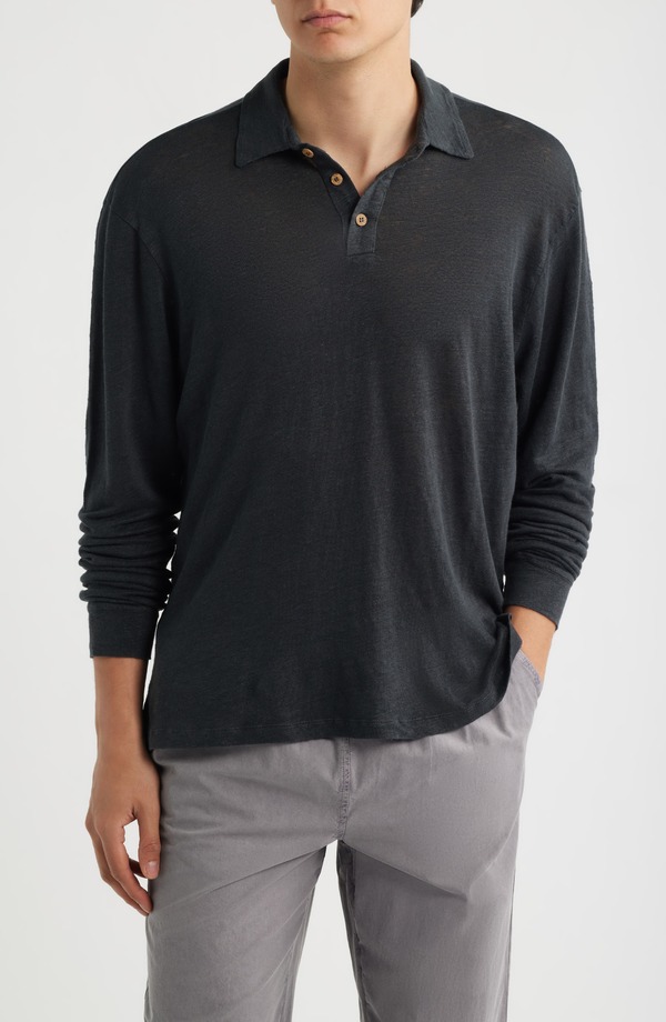 アレックス起重機 メンズ トップス スポーツシャツ リネン ALEX CRANE Linen Long Sleeve Polo Night