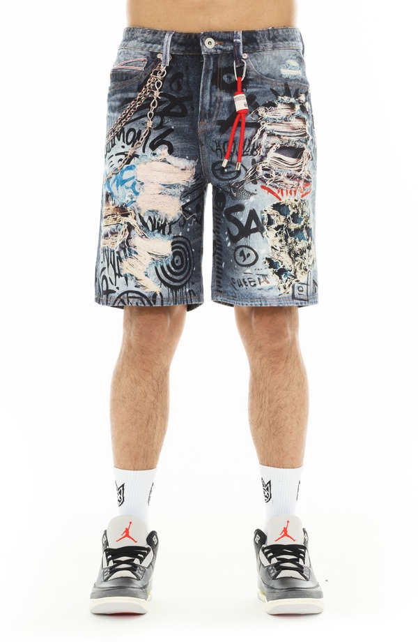 ブーム オブ インディビジュアリティ メンズ ボトムス ジーンズズボン下 遊撃手ズボン下 Cult of Individuality Grunge Distressedenim Shorts Digital ジーンズ