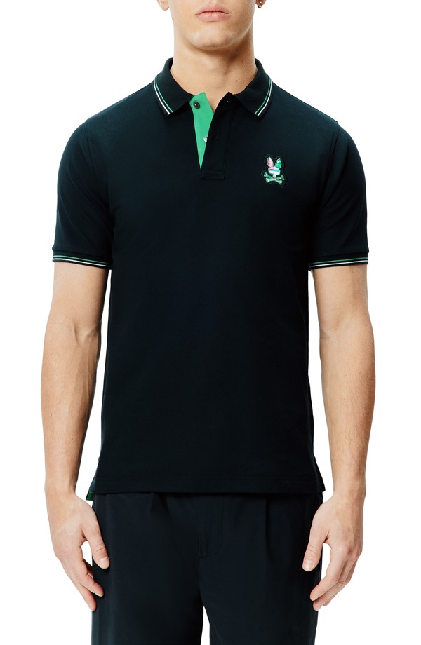 サイコバニー メンズ トップス スポーツシャツ 綿織物 Psycho Bunny Nate Tipped Pima Cotton Piqu Polo Black 黒いこと