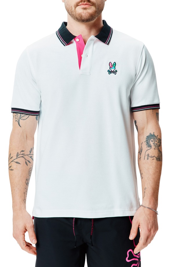 サイコバニー メンズ トップス スポーツシャツ 綿織物 Psycho Bunny Nate Tipped Pima Cotton Piqu Polo White 白いこと