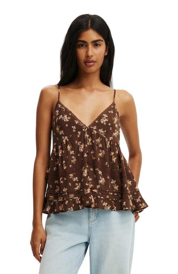 コットンオン レディース トップス シャツ レース Cotton Women's Billie Lace Babydoll Cami Jenna Ditsy Dark Oak｜ReVida 店
