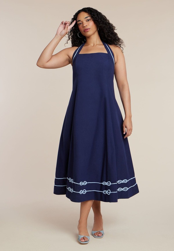 エロクイ レディース トップス 衣装 MIDI ホルター ELOQUII Halter Neck Poplin Midi Dress Evening Blue 青色