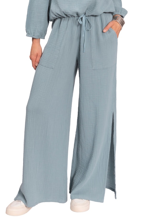 エブリデイ リチュアル レディース ボトムス 心地よいズボン下 綿織物 Everyday Ritual Riley Cotton Gauze Split Hem Pants Desert Blue 青色
