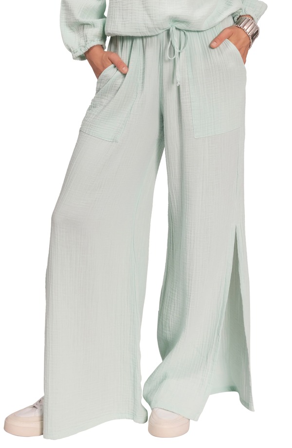 エブリデイ リチュアル レディース ボトムス 心地よいズボン下 綿織物 Everyday Ritual Riley Cotton Gauze Split Hem Pants Mint ペパーミント