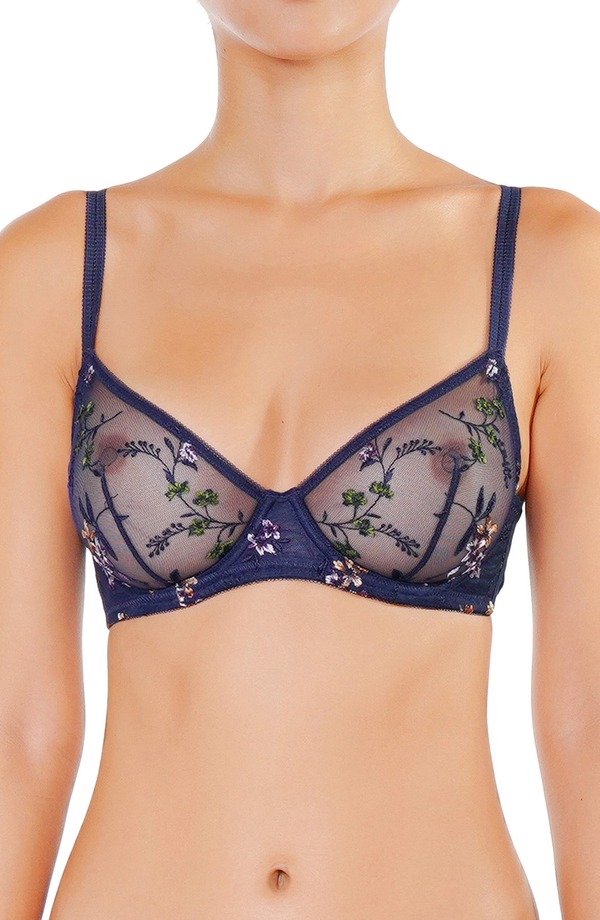 ユイット レディース アンダー御召しもの ブラ 刺しゅう Huit Insouciantembroidered Underwire Bra Marine