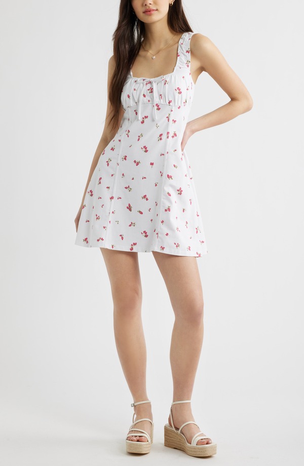 ビーピー レディース トップス ワンピース フラワー柄 ミニ コットン フラワー BP. Floral Stretch Cotton Minidress White- Pink R Strawberry Patch ホワイト|ReVida 店