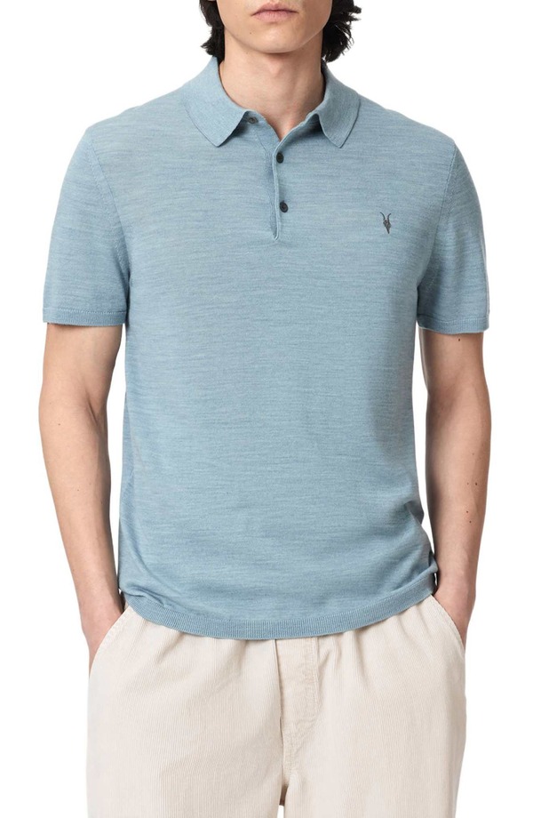 オールセインツ メンズ トップス スポーツシャツ 羊毛 AllSaints Mode Merino Wool Polo Salton Blue 青み