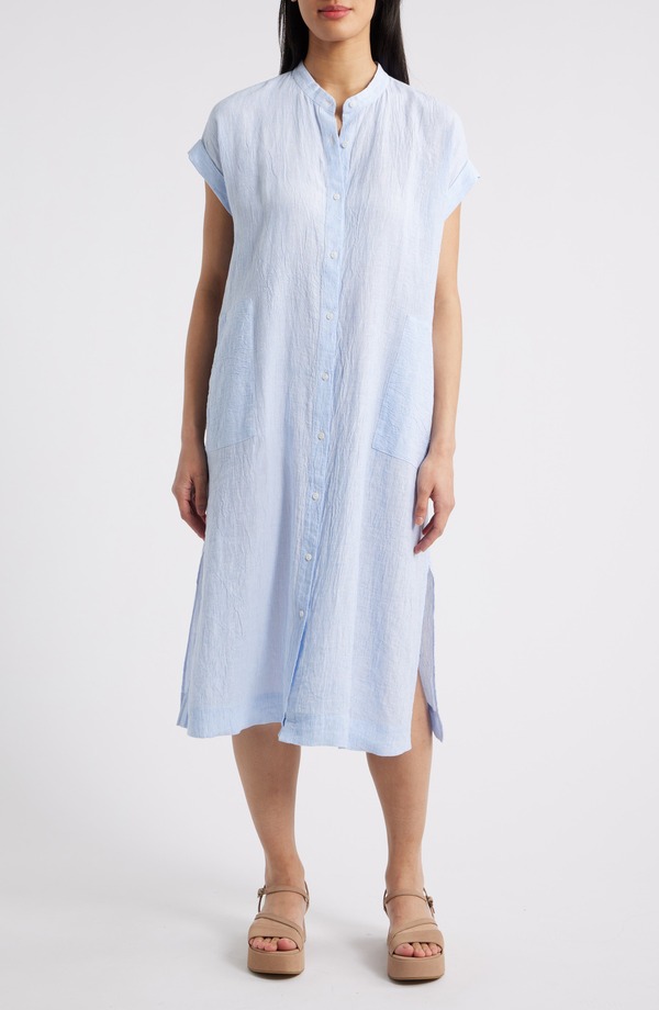エイリーンフィッシャー レディース ボトムス 心地好いズボン下 リネン Eileen Fisher Short Sleeve Organic Linen Shift Dress Ultramarine