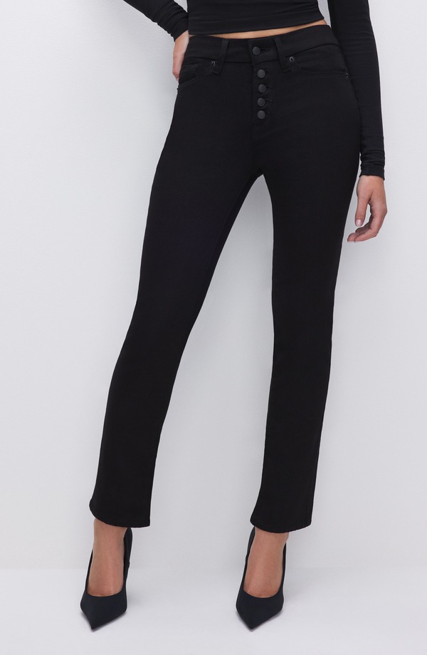 好ましいアメリカン レディース ボトムス ジーンズズボン下 引っ切りない アンクル デニム Good American Good Legs Never Fade Ankle Straight Leg Jeans Black001