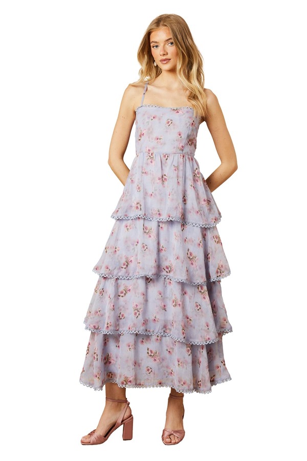 オアシス レディース トップス 衣装 ティアード マキシ Oasis Tiered Spaghetti Strap Maxi Dress Purple パープル