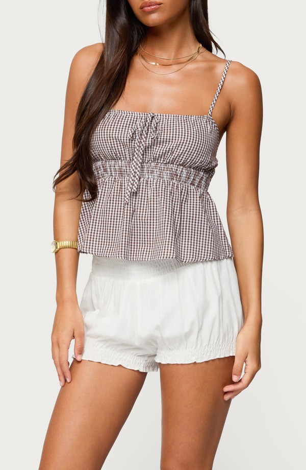 アディクテッド レディース トップス プルオーバー ギンガム読み合わせる 綿織物 ギンガム EDIKTED Zahara Gingham Cotton Camisole Brown 赤銅色