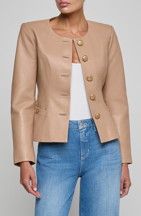 ラジャンス レディース アウター 上衣・上衣 スポーツジャケット L\u0027AGENCE Mariella Leather Blazer Cappuccino