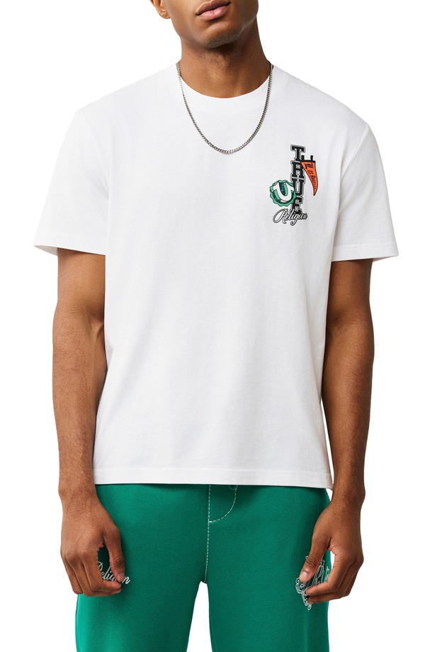 トゥルーレリジョン メンズ トップス ティーシャツ グラフィック True Religion Pennants Graphic T-Shirt Optic White 白いこと