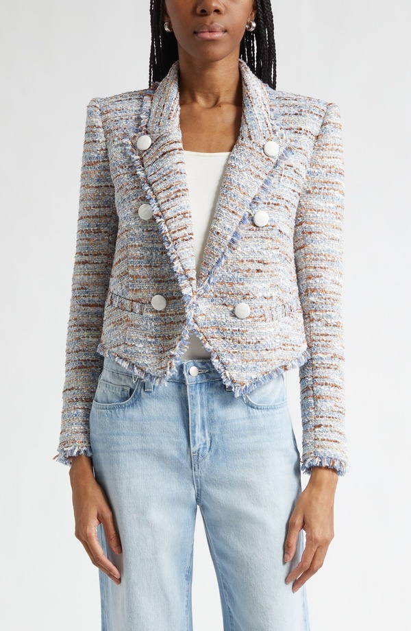 ラジャンス レディース アウター 上衣・上衣 ツィード L\u0027AGENCE Marv Boxy Tweed Jacket Blue/ Beige Tweed 青み