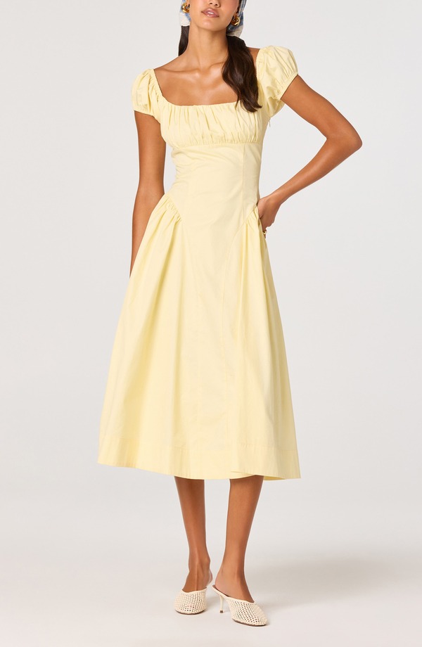 アストール レディース ボトムス 心地好いズボン下 midi衣装 midi 旗がしら ASTR the Label Adilene Cap Sleeve Midi Dress Yellow 黄色