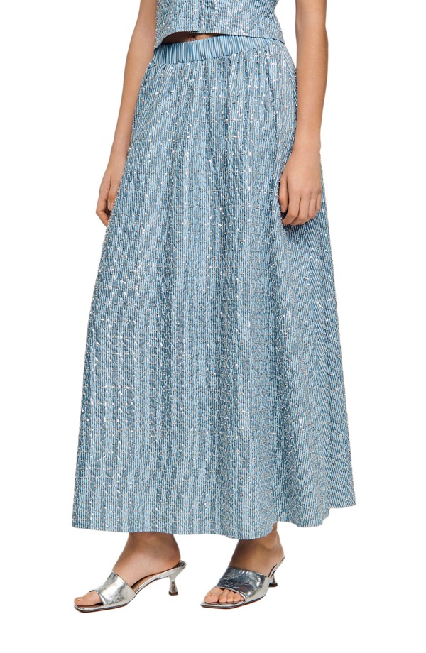 砂子ロ レディース 下つ方スコート スパンコール SANDRO Long sequined skirt Blue 青碧
