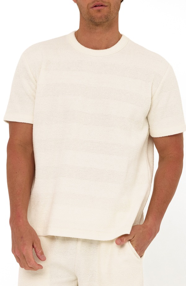 スレッズ・フォー・ソート メンズ トップス ティーシャツ パイル Threads 4 Thought Maxwell Stripe Jacquard Terry Cloth T-Shirt White 白いこと