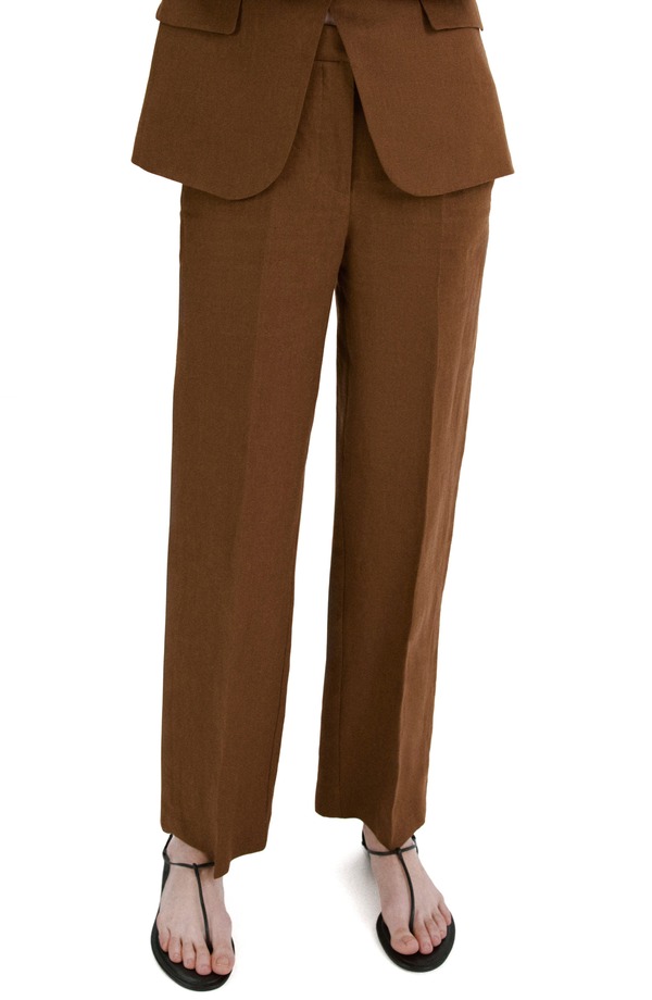 マンゴ レディース ボトムス レギンス ズボン下 リネン MANGO Linen Suit Pants Brown 赤銅色