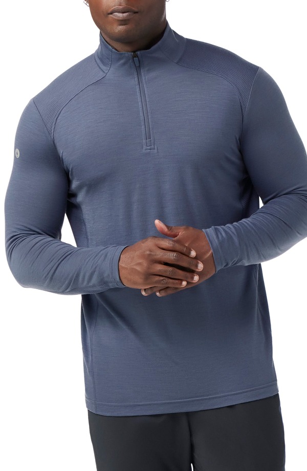 かっこ良い羊毛 メンズ アウター パーカー・スウェット ハーフジップ メッシュ Smartwool Active Mesh Performance Quarter Zipullover Nightfall Blue 青碧