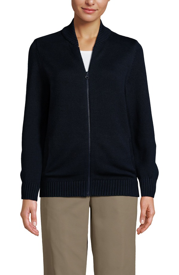 ランズエンド レディース アウター パーカー・スウェット カーディガン Lands' End School Uniform Adult Legacy Full Zip Cardigan Classic Navy ネイビー|ReVida 店