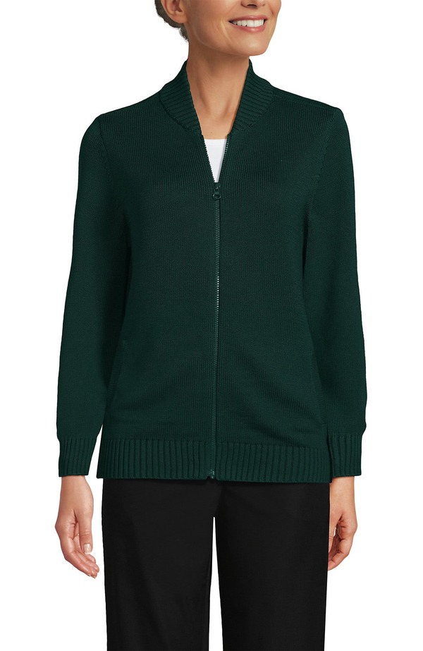 ランズエンド レディース アウター パーカー・スウェット カーディガン Lands' End School Uniform Adult Legacy Full Zip Cardigan Evergreen|ReVida 店