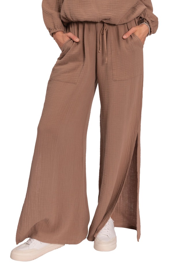 エブリデイ リチュアル レディース ボトムス 心地よいズボン下 綿織物 Everyday Ritual Riley Cotton Gauze Split Hem Pants Mushroom