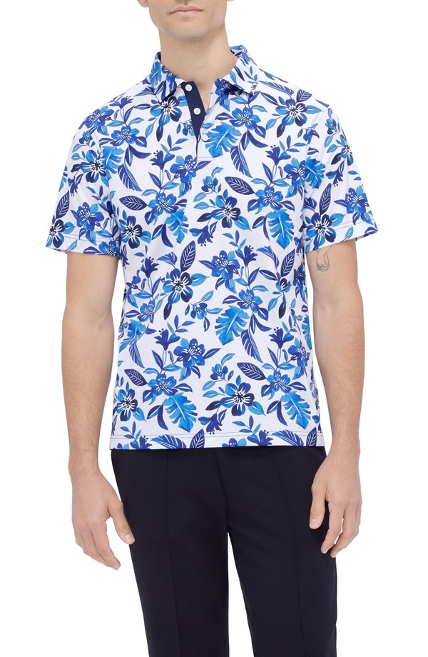 ブガッチ メンズ トップス スポーツシャツ 御花柄 刷り上げる 綿織物 御花 Bugatchi Hendrix Digital Floral Print Pima Cotton Polo Classic Blue 青み