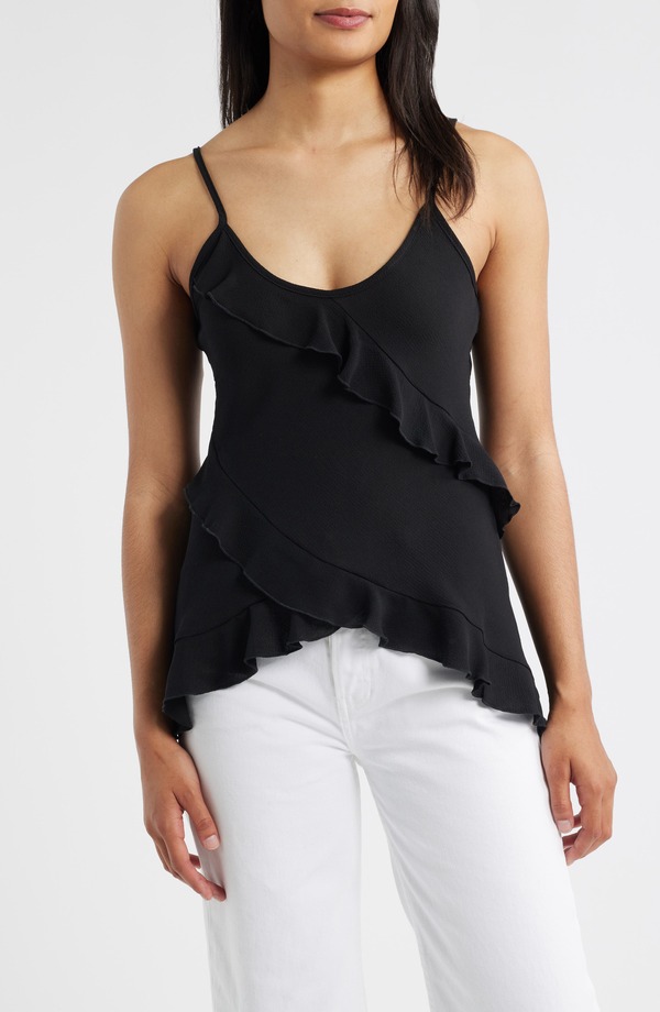 ラブアペラ レディース トップス プルオーバー 縮緬 フラウンス Loveappella Ruffle Crepe Camisole Black 黒いこと