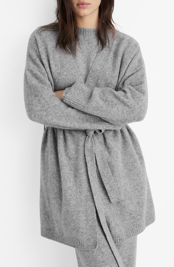 マンゴ レディース アウター ジレー MANGO Tie Front Longline Cardigan Grey 薄墨色
