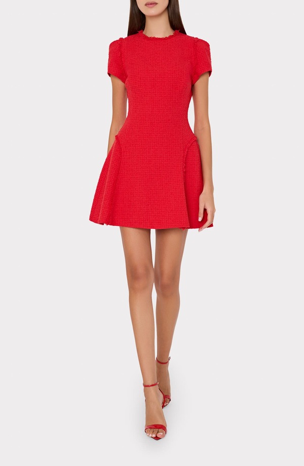 ミリー レディース トップス 衣装 ミニ Milly Samara Boucl Fit \u0026 Flare Minidress Red 赤いこと