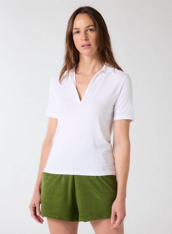 マジェスティック レディース トップス シャツ Vネック Majestic Filaturesoftouch Short Sleeve V-Neck Polo Blanc|ReVida 店