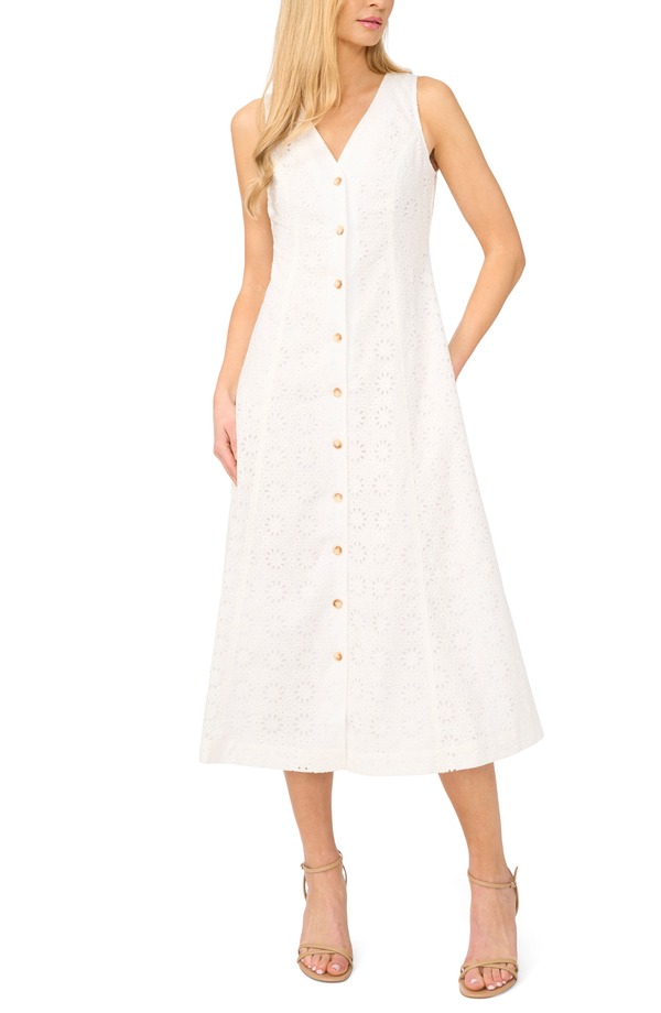 セセ レディース トップス 衣装 MIDI ノースリーブ 綿織物 CeCe Sleeveless Cotton Eyelet Midi Dress Ultra White 白いこと