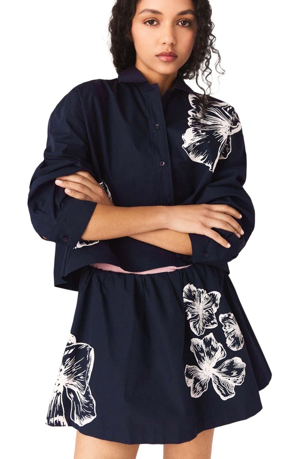 マージュ レディース トップス プルオーバー 綿織物 クロップド maje Cropped cotton shirt Navy 米国海軍