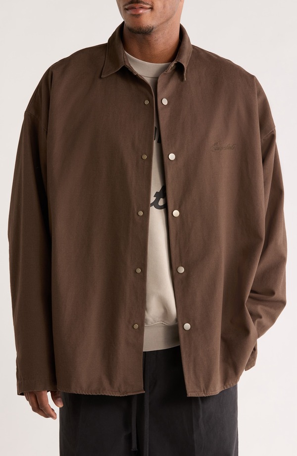 フィアオブゴッド メンズ アウター 上衣・上衣 プルオーバー 綿織物 Fear of God Essentials Cotton Canvas Overshirt Brown 赤銅色