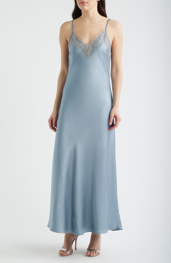 ルーシー光の都市 レディース トップス 衣装 繻子 ノースリーブ スピード競技 Lucy Paris Cassias Lace Detail Sleevelessatin Gown Ice Blue 青色