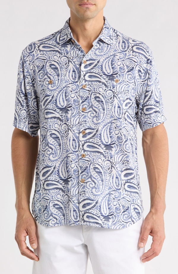 トッミーバハマ メンズ トップス プルオーバー Tommy Bahama Veracruz Cay Sandshort Sleeve Button-Up Shirt French Blue 青色