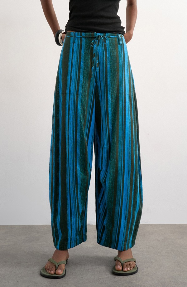 いの一番販売店 レディース ボトムス レギンス ズボン下 リネン Topshop Stripe Linen Blend Barrel Pants Mblue 縞模様