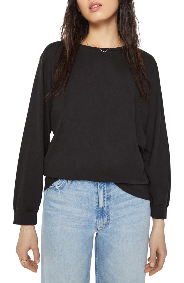 母ちゃん レディース トップス ティーシャツ 綿織物 MOTHER The Long Sleeve Rowdy Cotton T-Shirt Black 黒いこと