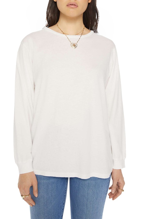 母ちゃん レディース トップス ティーシャツ 綿織物 MOTHER The Long Sleeve Rowdy Cotton T-Shirt Bright White 白いこと