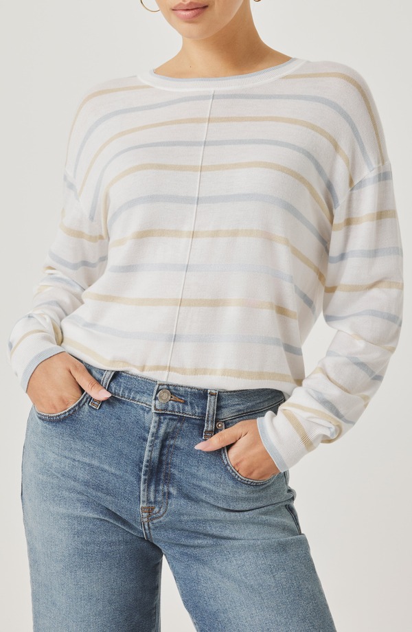 スプレンディット レディース アウター パーカー・スウェット スウェーター Splendid Finn Stripe Sweater White/ Multi 白いこと
