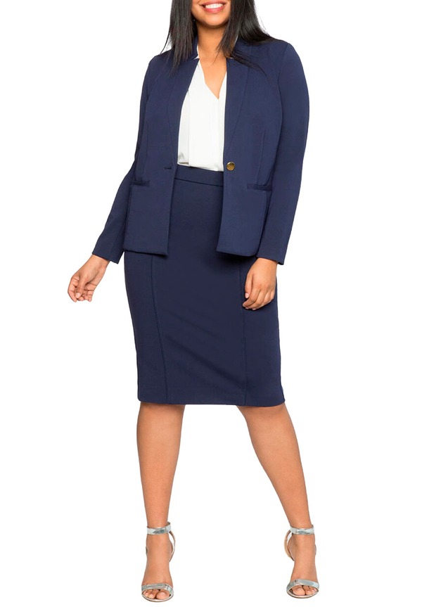エロクイ レディース 下つ方スコート MIDI ELOQUII The Ultimate Stretch Midi Pencil Skirt Maritime Blue 青色